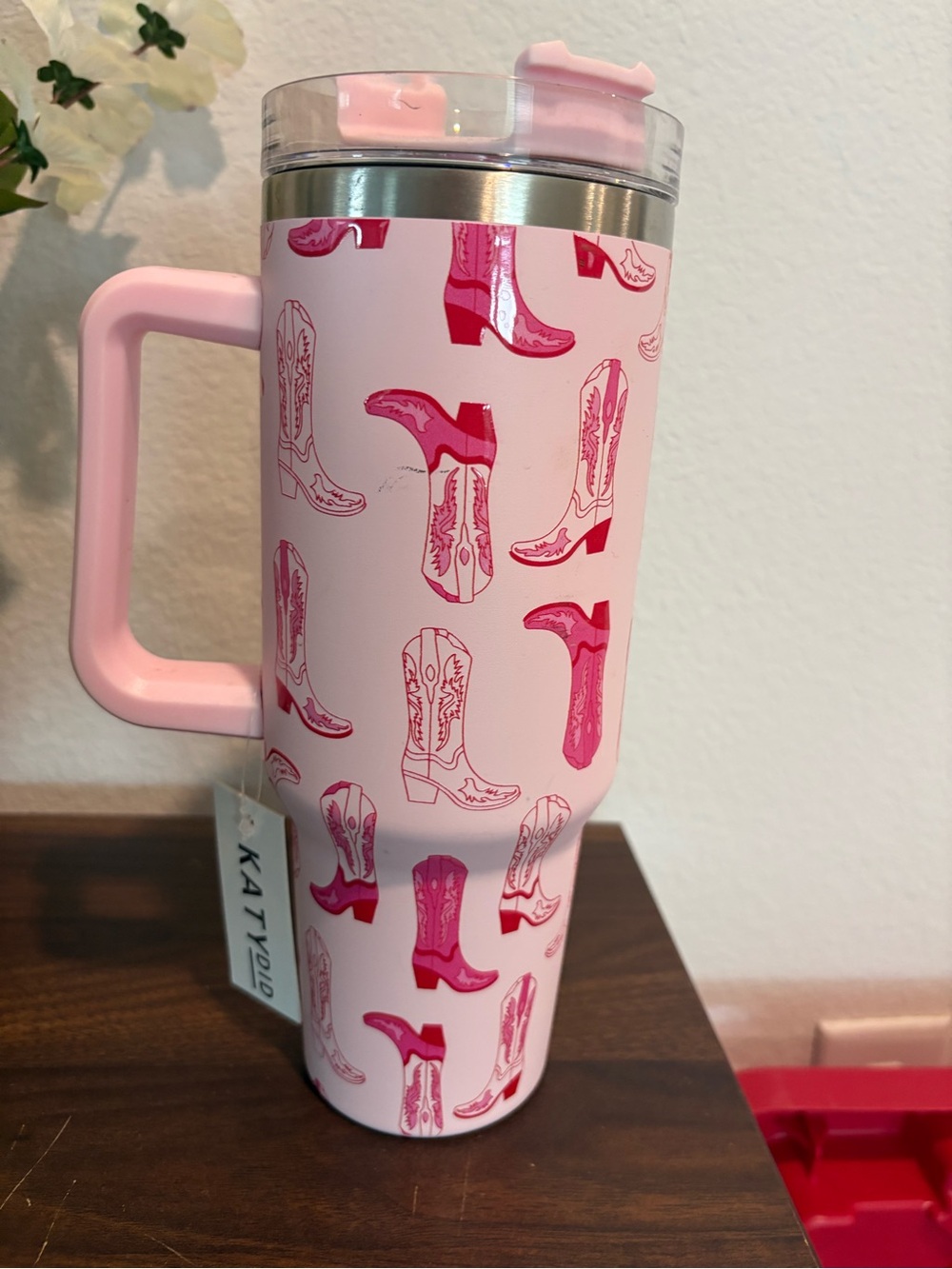 Katydid Pink Cowboy Boot Pattern Stainless 40 oz Travel Mug